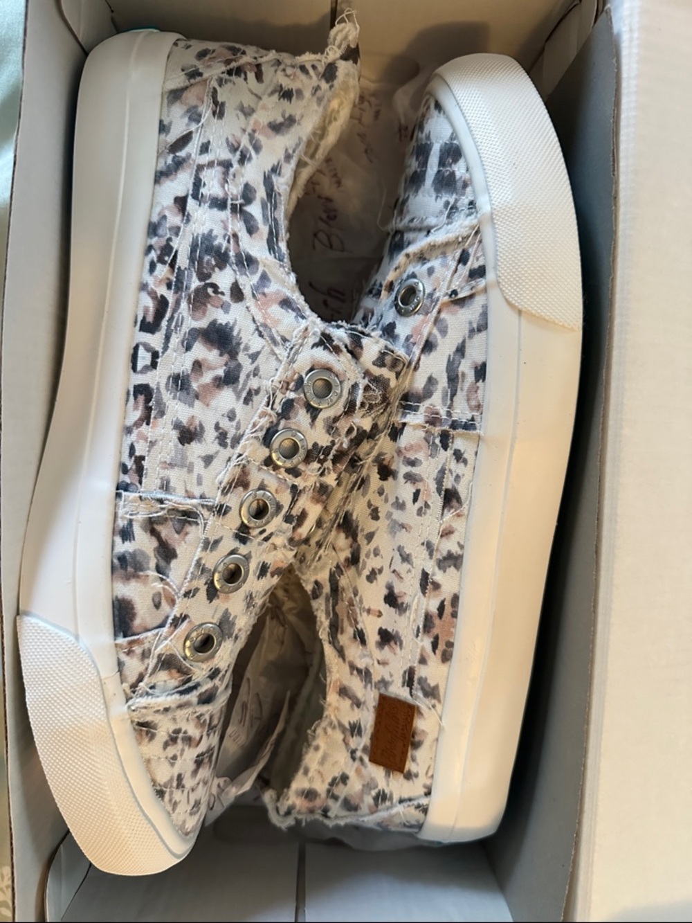 Blowfish Leopard Print Slip-On Sneakers in White and Taupe